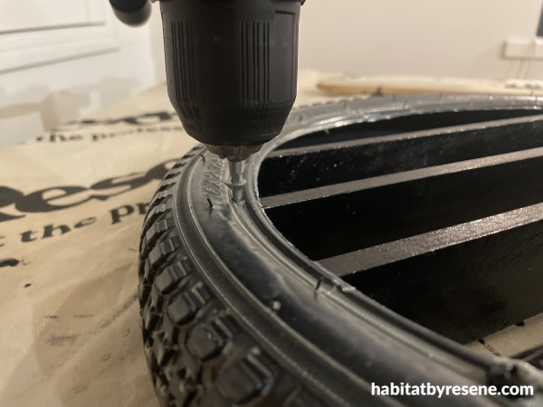 A drill on a tire