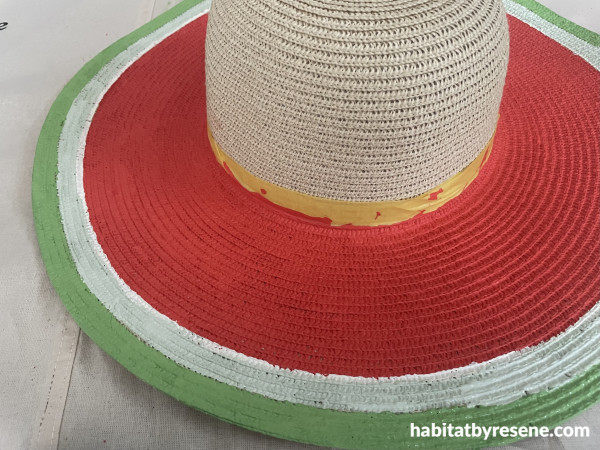 A hat painted in red, green and white