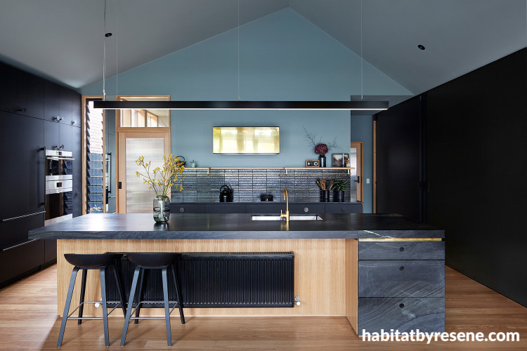 Kitchen, blue kitchen, kitchen featuring Resene Innocence