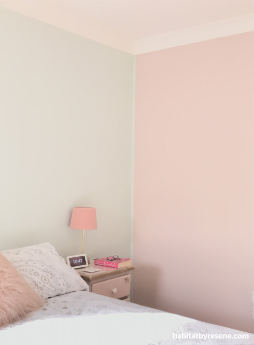Girl's bedroom, pink bedroom, girl's bedroom featuring Resene Blanched Pink