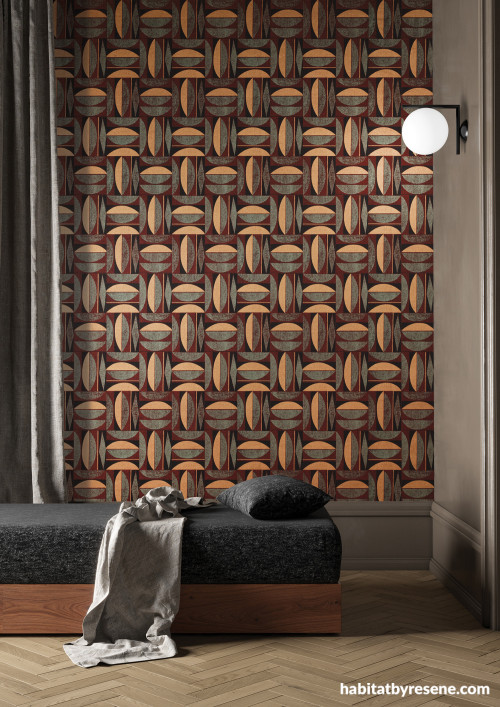 Living area, living area featuring statement Resene wallpaper