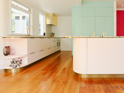Minty greens and blushing pinks bring this art deco home to life
