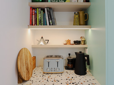 Minty greens and blushing pinks bring this art deco home to life