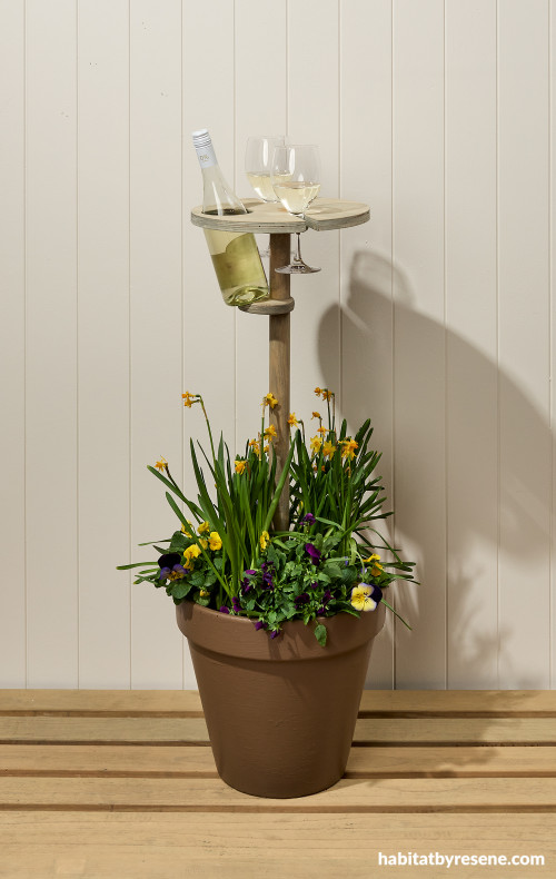 Terracotta pot wine holder painted in Resene Brown Bramble