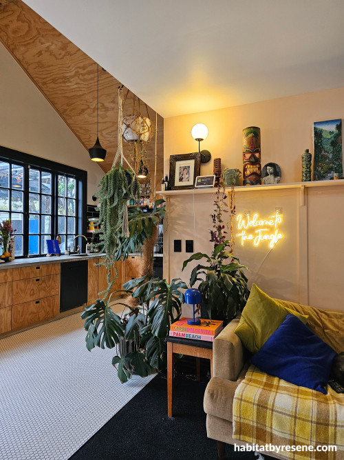 Living area, living area and kitchen, soft peach living area, soft peach kitchen