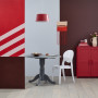 Workspace, red workspace, red and white striped workspace