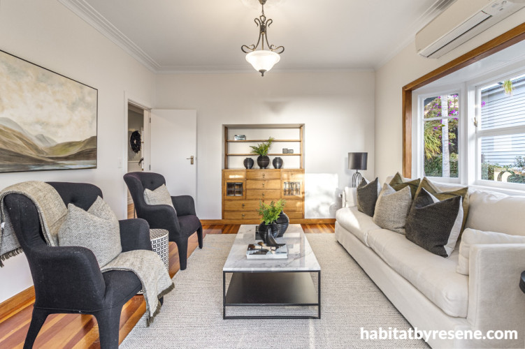 Living room painted in Resene Black White