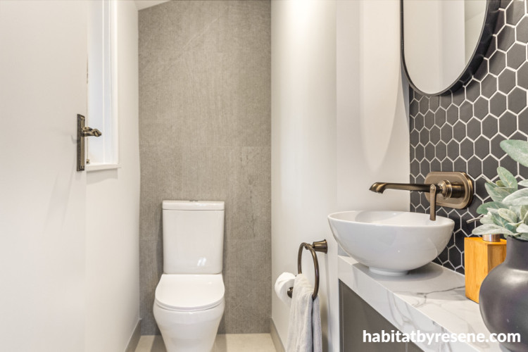 Powder room painted in Resene Black White
