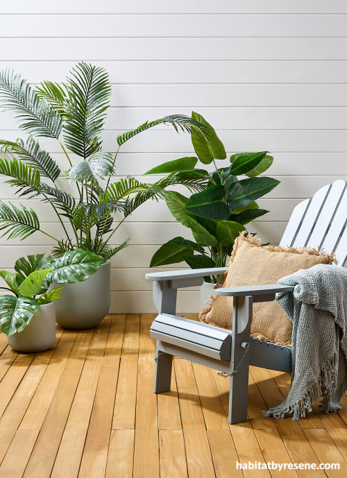 Outdoor patio area featuring Resene Triple Black White and Resene Woodsman Natural