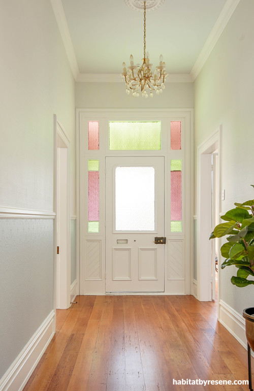 Hallway featuring Resene Wallpaper and Resene Quarter Powder Blue