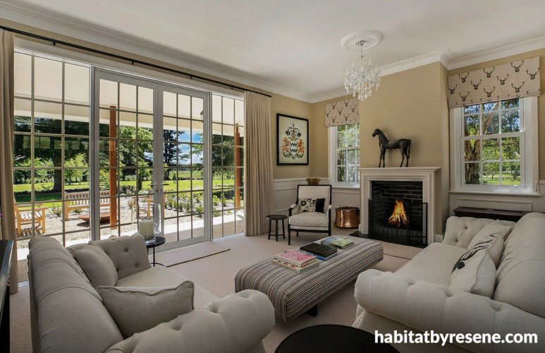 Living room painted in Resene Triple Parchment and Resene Half Spanish White