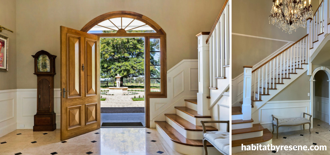 Entranceway and foyer painted in Resene Triple Parchment and Resene Half Spanish White