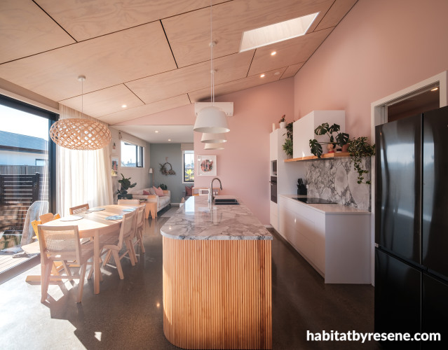 Kitchen and dining area painted in Resene Soothe