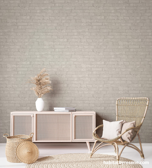 Living area featuring soft brick texture Resene wallpaper