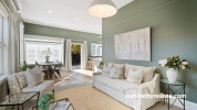Living area painted in Resene Vantage Point and Resene Black White