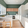 Kitchen painted in smoky green Resene Vantage Point