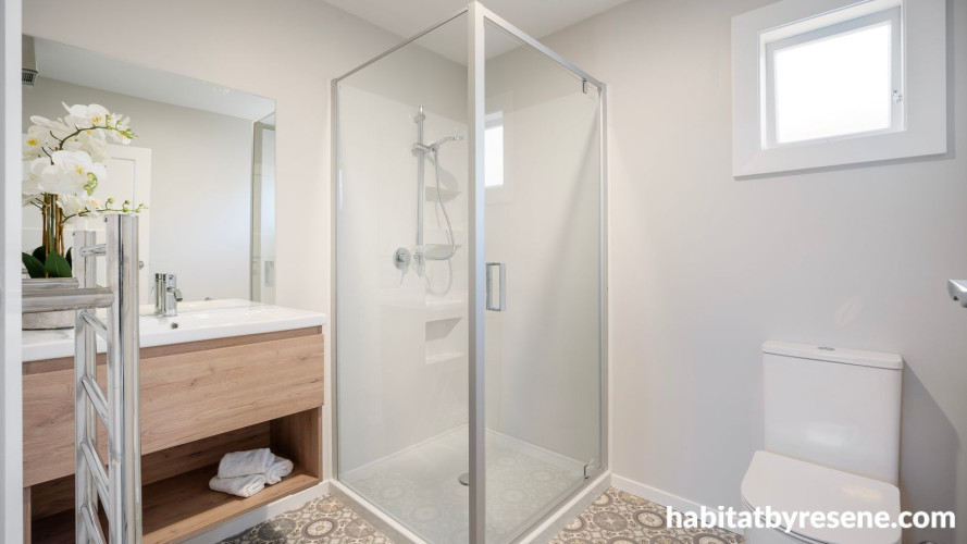 Bathroom painted in Resene Double White Pointer and Resene Black White