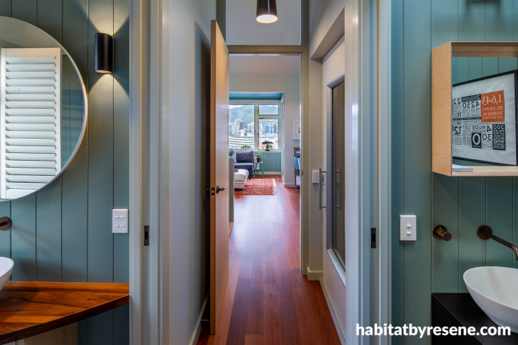 Hallway in stunning home painted in blue tones