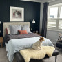 Dark and light tones in bedroom create luxurious vibe