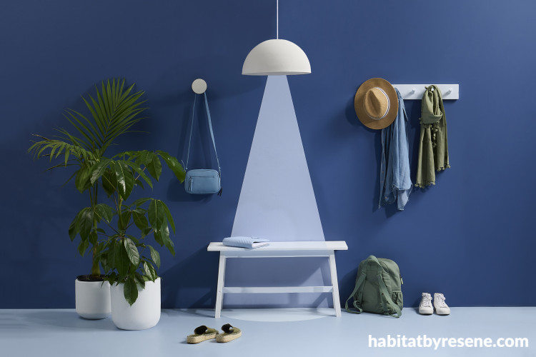 Blue on blue in home hallway