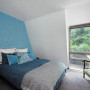 Bedroom, blue and white bedroom, bedroom featuring Resene Cello