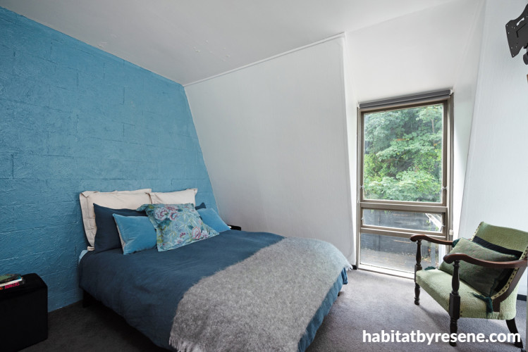 Bedroom, blue and white bedroom, bedroom featuring Resene Cello