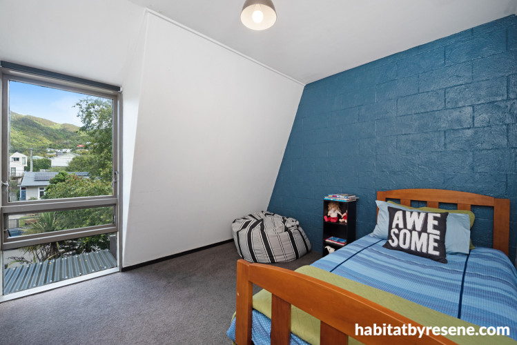 Bedroom, blue and white bedroom, bedroom featuring Resene Cello