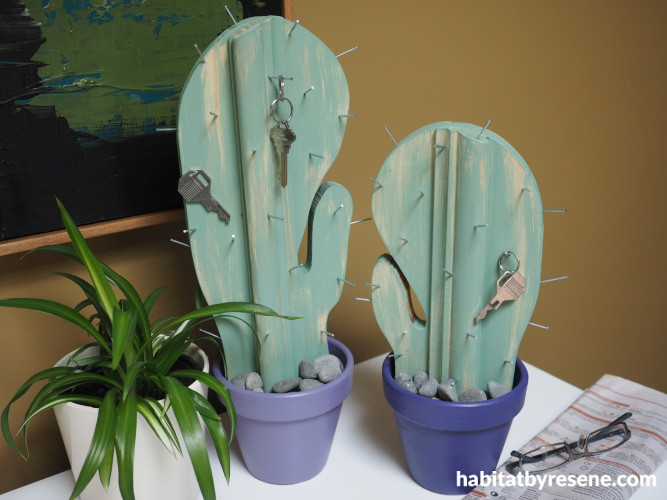 Cactus key holder, cactus key holder featuring Resene Jacarta