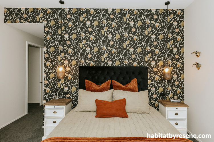 Bedroom, bedroom featuring statement Resene Wallpaper