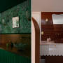 Bathroom featuring ceiling and vanity in Resene Green Pea