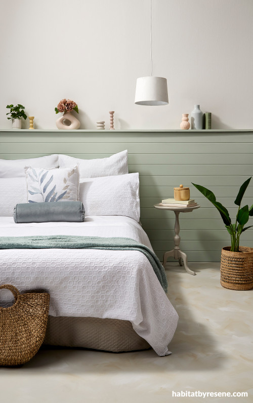 Nordic-inspired bedroom featuring Resene Rainee