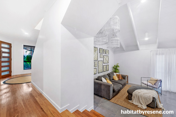 Living area featuring white walls and ceiling in Resene Half Alabaster