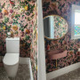 Bathroom featuring floral Resene wallpaper