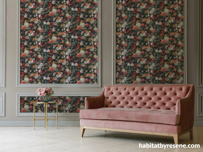 Floral pattern living area featuring Resene Wallpaper