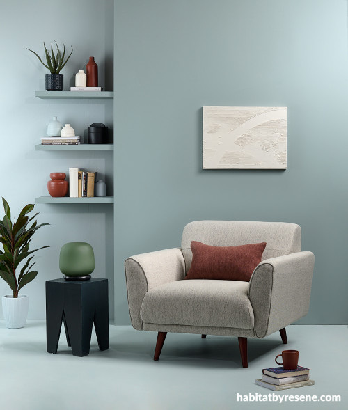 Reading nook painted in multiple Resene colours including Resene Inside Back