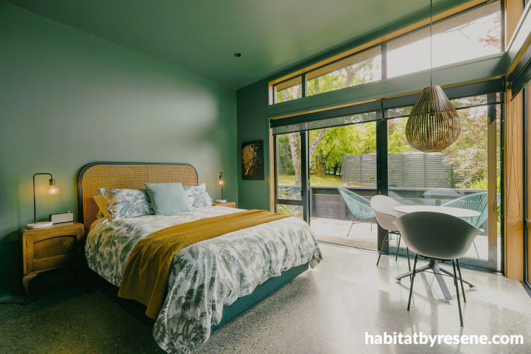 Guest bedroom painted in Resene Rivergum