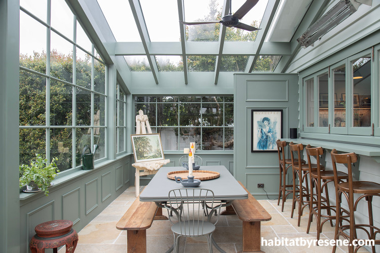 Sunroom painted in Resene Smoky Green