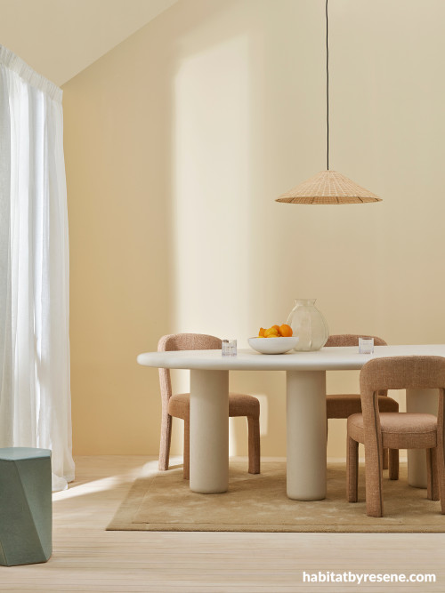 Dining room with walls painted in Resene Buttermilk