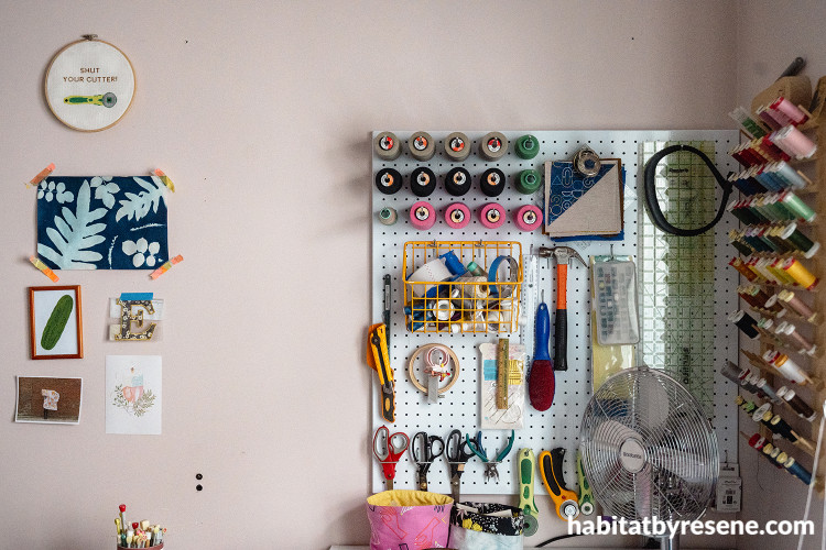 Sewing room painted in Resene Slipper