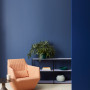 Living room featuring bold blue walls