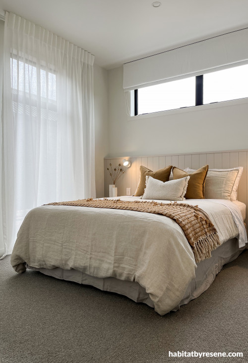 Guest bedroom, white guest bedroom, guest bedroom featuring Resene Half Milk White