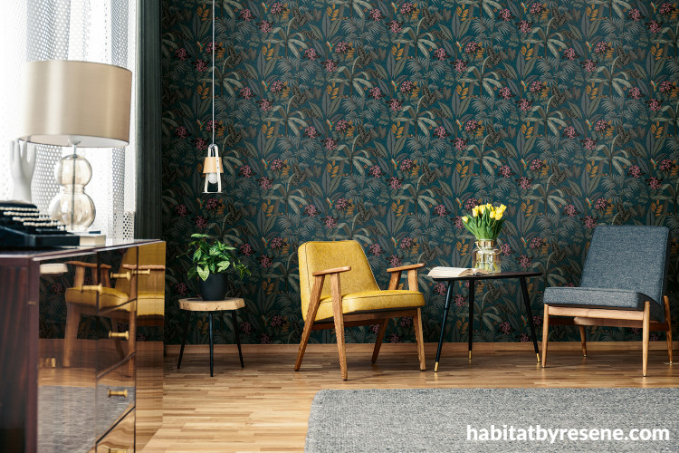 Living room, living room featuring floral Resene Wallpaper