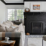 Living room, neutral living room, white living room, neutral living room with black fireplace