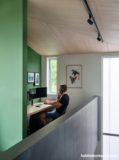 An office with green walls in Resene Ranger