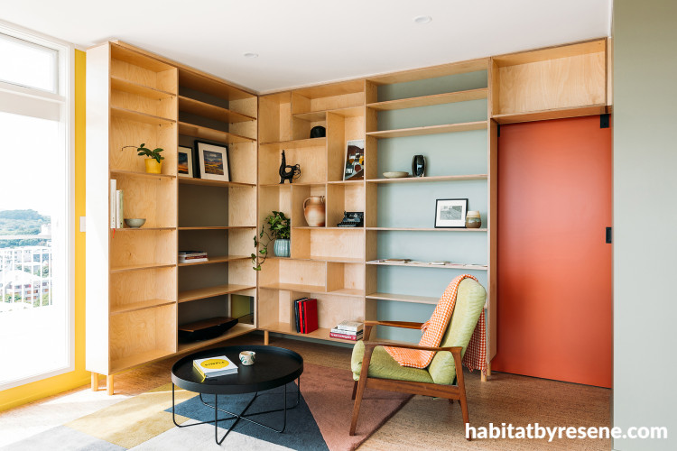Apartment entryway featuring a mid-century-inspired colour palette