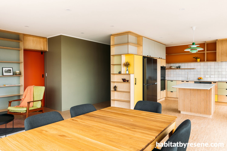 Kitchen featuring mid-century inspired colour palette