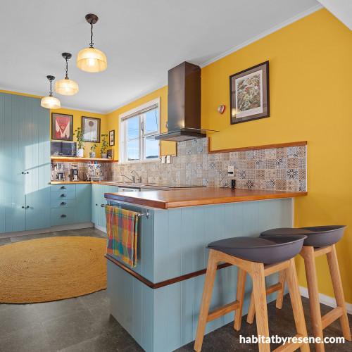 Kitchen featuring Spanish-inspired hues including Resene Bright Spark