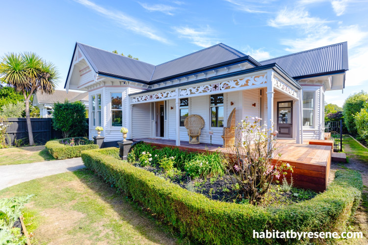 House exterior featuring Resene Truffle, Ebony and Dusky Pink