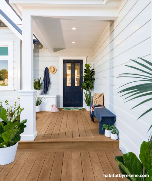 Blue door white exterior