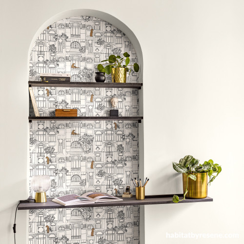 Hallway nook featuring Resene paints and Resene wallpaper